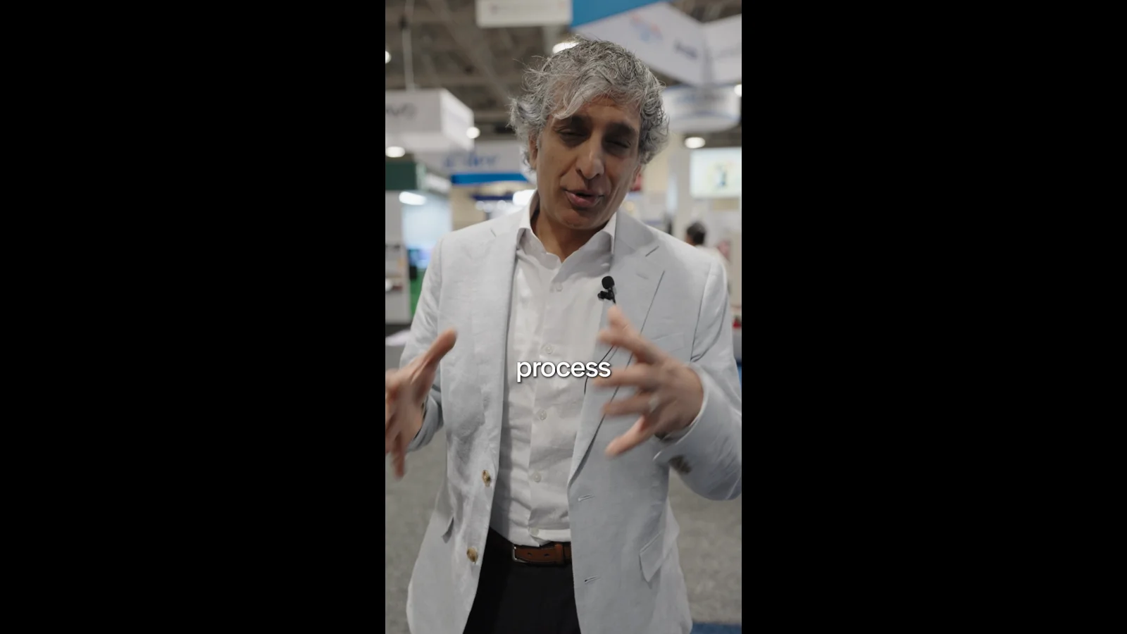 A vertical interview with captions prepared for social media